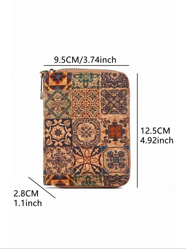 Women's Boho Style Vintage Floral Pattern Zipper Short Wallet, Multi Card Slot Large Capacity Wallet, Fashionable Baguette Bag for Daily Used