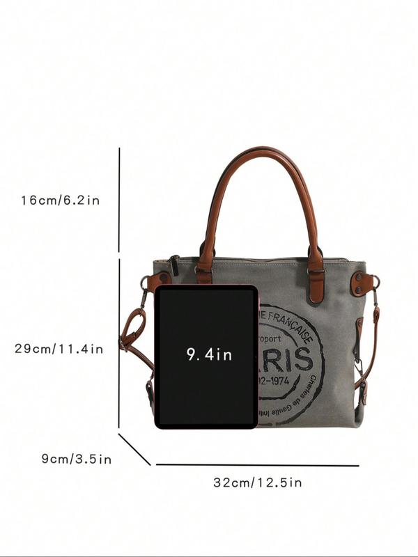 Women's Fashionable Letters Pattern Tote Bag for School, Large Capacity Crossbody Bag, Casual Versatile Vintage All-match Shoulder Bag for Daily Life, Work Bags