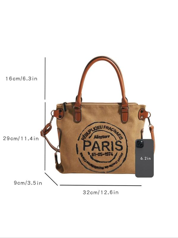 Women's Fashionable Letters Pattern Tote Bag for School, Large Capacity Crossbody Bag, Casual Versatile Vintage All-match Shoulder Bag for Daily Life, Work Bags