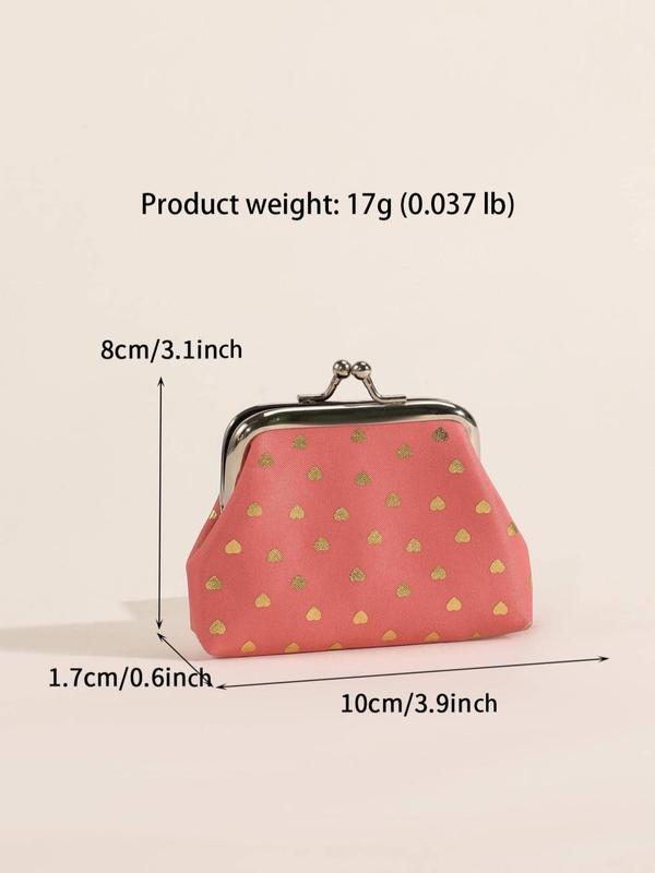 Women's Cute Heart Graphic Coin Wallet Purses, Trendy All-match Kiss Lock Buckle Short Wallet Frame Bag, Fashion Coin Holder As Perfect Gift