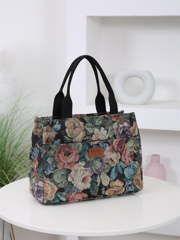 Floral Pattern Tote Bag, Casual Large Capacity Handbag for Women, Trendy Versatile High-quality Daily Commuting Bag, Girl Fashionable Shopping Bag