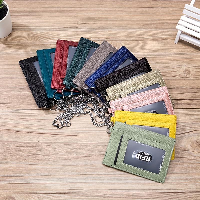 Mini ladies' genuine leather RFID blocking ultra-thin card holder wallet with keychain-sleepk minimalist design