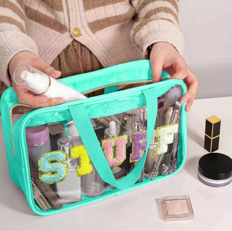 Clear Waterproof Makeup Bag,Portable Cosmetic Storage Bag,Zipper toiletry Bag for Travel,Makeup Organizer for Home,Gift for Girls,Women,Pencil Bat,Back TO school