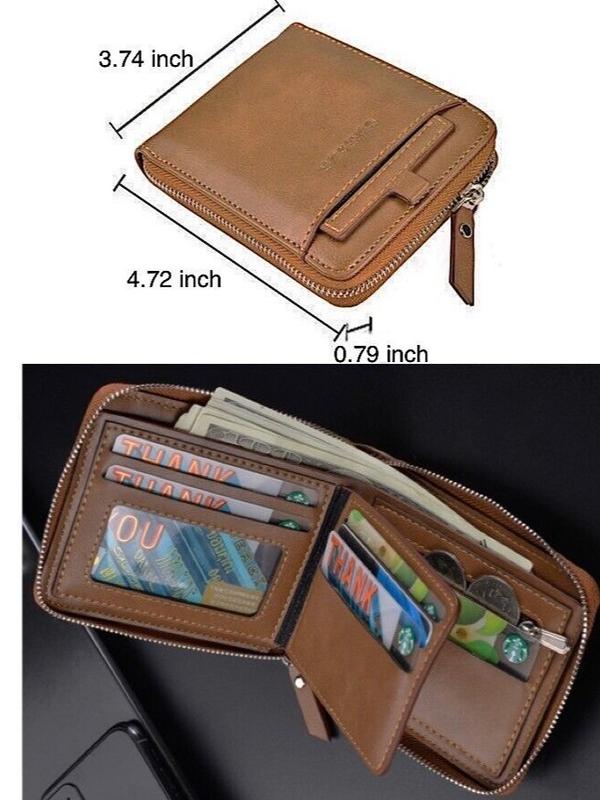 Mens RFID Blocking Leather Bifold Wallet Credit Card ID Holder Zip Around Purse