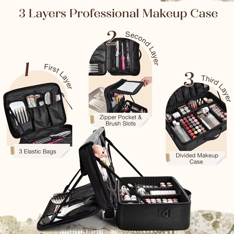 Joligrace Extra Large Makeup Case with Mirror 3 Layers Makeup Train Case Professional Makeup Organizer Box for MUA Travel Nail Cases Bag with Adjustable Dividers Shoulder Strap Trolley Sleeve