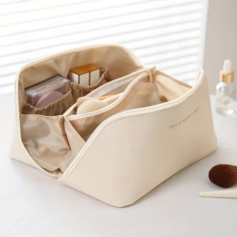 Solid Color Cosmetic Bag, Large Capacity Multi-grid Storage Bags, Portable Multi Functional Cosmetic Organizer for Travel, Trending Products