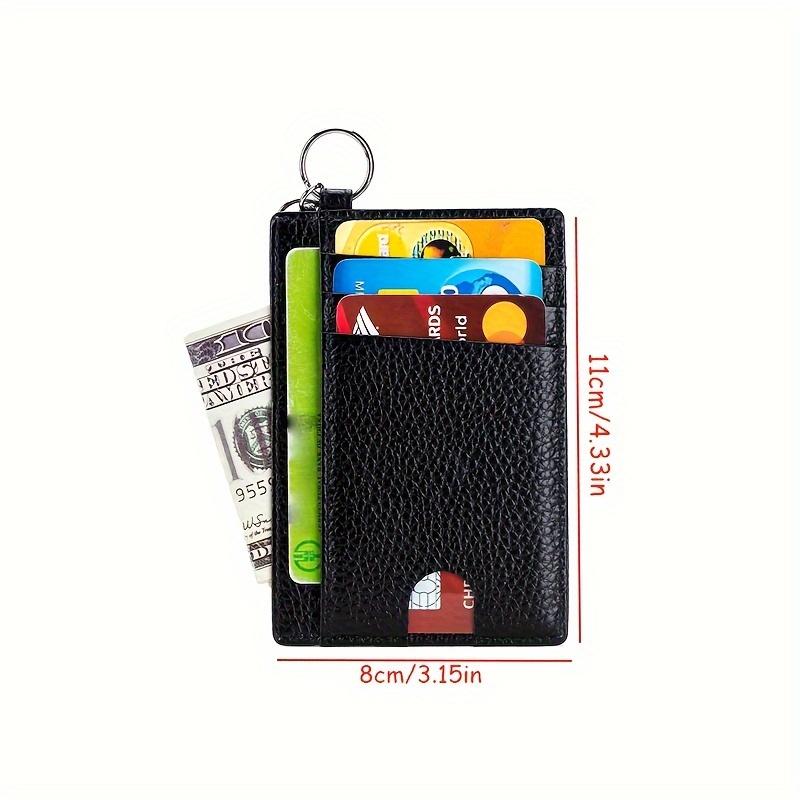 Mini ladies' genuine leather RFID blocking ultra-thin card holder wallet with keychain-sleepk minimalist design