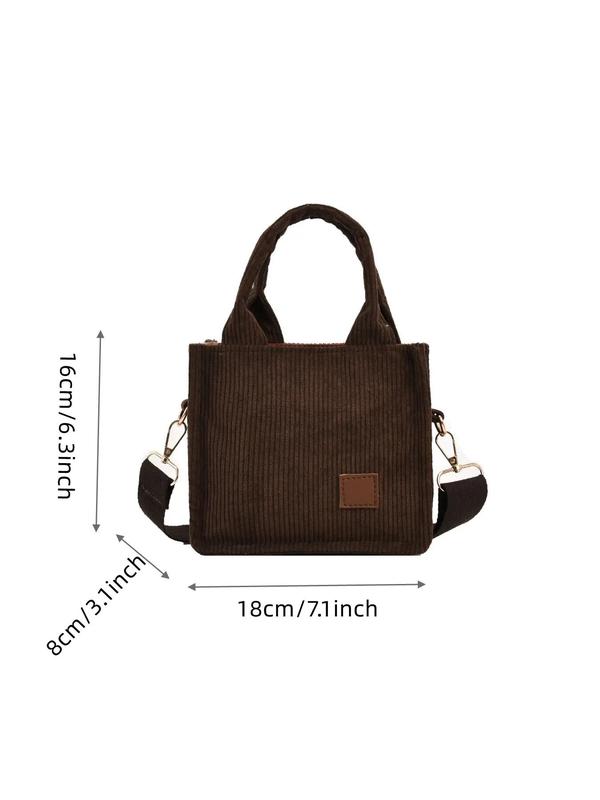 Women's Simple Style Plain Color Shoulder Bag, Casual Trendy Letter Patch Versatile High-quality Daily Commuting Bag, Girl Fashionable Shopping Bag