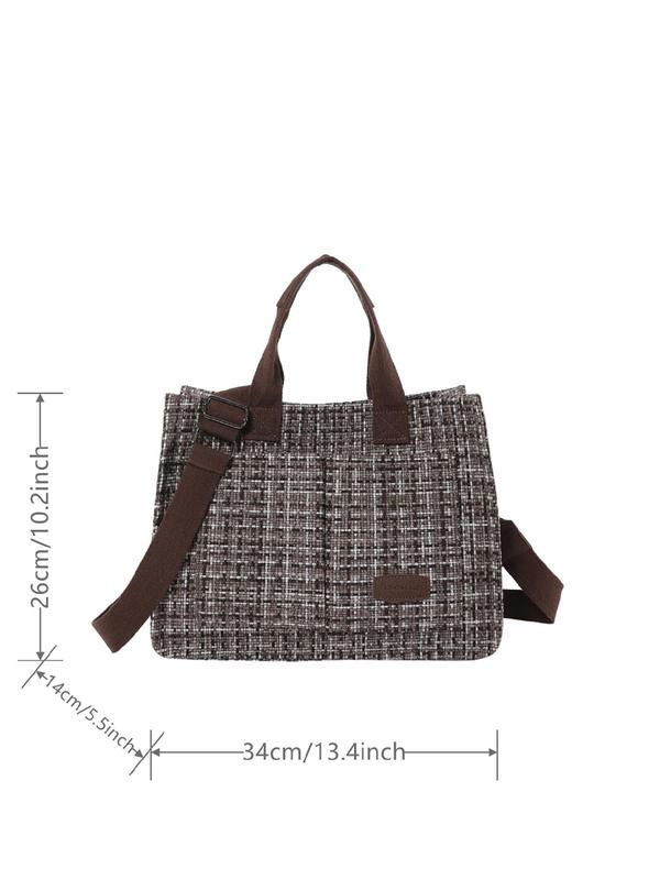 Letter Patch Plaid Pattern Tote Bag,  Large Capacity Shoulder Bag for Women & Girls, Casual Trendy Versatile High-quality Daily Commuting Bag, Girl Fashionable Shopping Bag