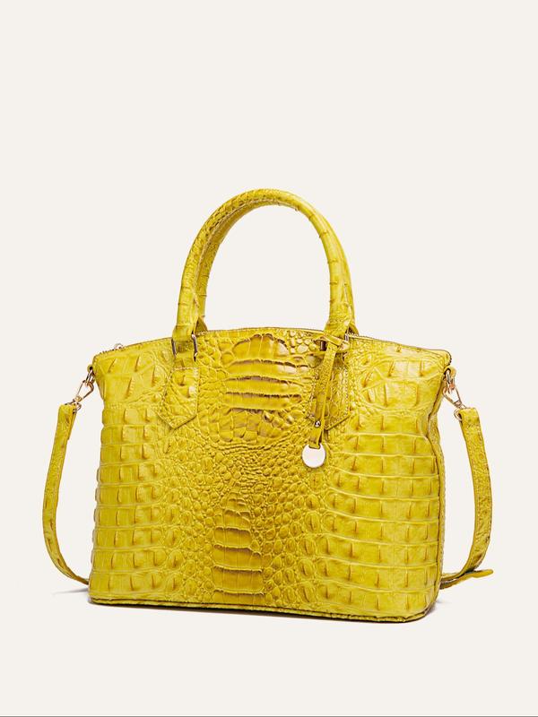 Trendy Crocodile Embossed Adjustable Strap Tote Bag As Gift, Tote Bags for School, Summer 2024 Simple Plain Large Capacity Everyday Shoulder Bag, Luxury Handbag for Daily Use, New Trendy Matching Work Bags for Women