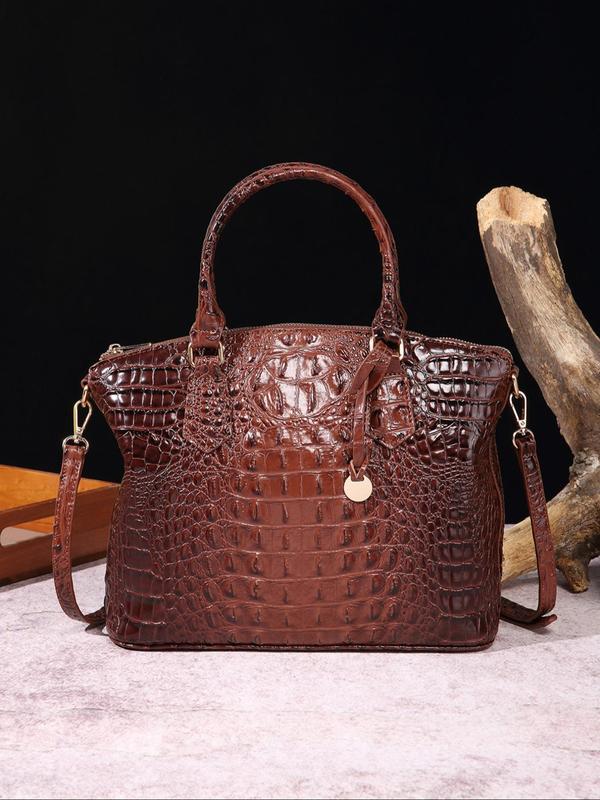 Trendy Crocodile Embossed Adjustable Strap Tote Bag As Gift, Tote Bags for School, Summer 2024 Simple Plain Large Capacity Everyday Shoulder Bag, Luxury Handbag for Daily Use, New Trendy Matching Work Bags for Women