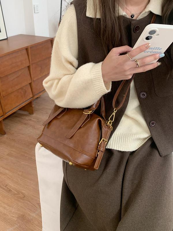 Women's Solid Color Handbag, Fashionable PU Leather Zipper Shoulder Bag for Daily Used, Casual Trendy Versatile High-quality Daily Commuting Bag