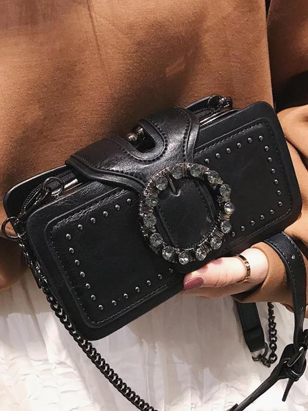 Women's Fashion Studded Decorated Crossbody Bag, Casual Versatile Rhinestone Decorated Shoulder Bag for Daily Used, Trendy All-match Commuter Bag