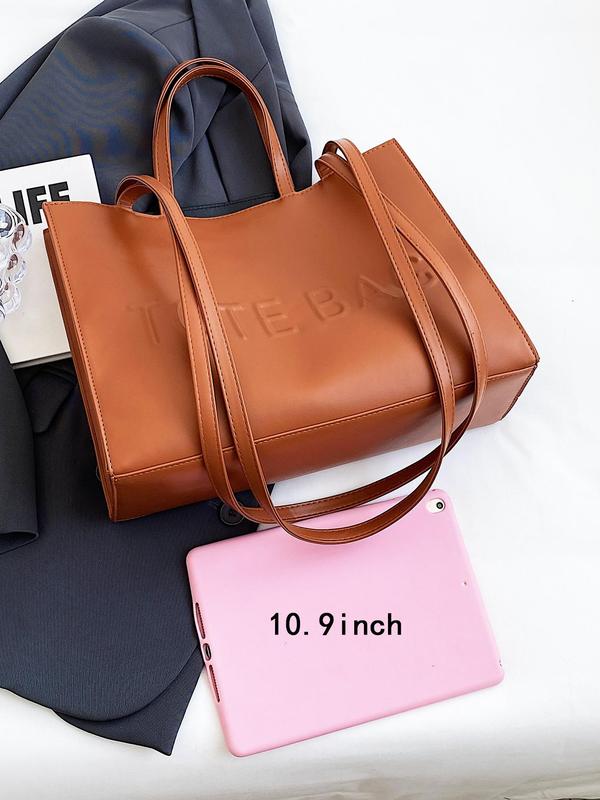 Women's Solid Color Tote Bag, Fashionable Large Capacity Shoulder Bag for Work & Daily Used, Casual Trendy Versatile High-quality Daily Commuting Bag