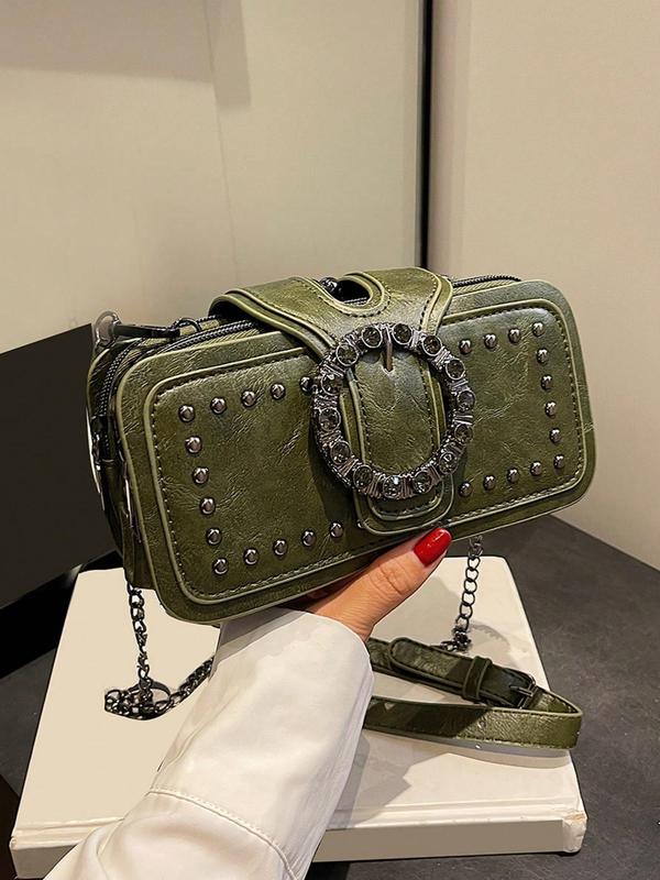 Women's Fashion Studded Decorated Crossbody Bag, Casual Versatile Rhinestone Decorated Shoulder Bag for Daily Used, Trendy All-match Commuter Bag