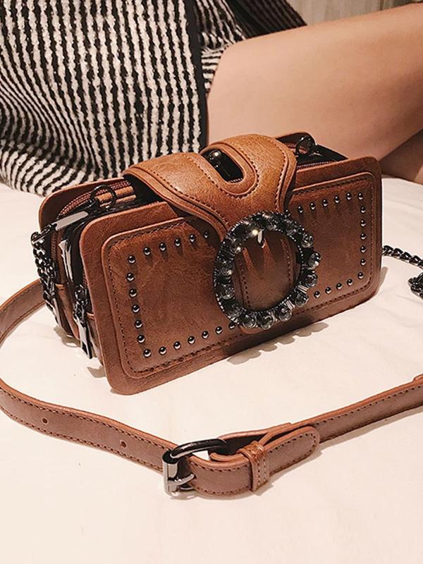 Women's Fashion Studded Decorated Crossbody Bag, Casual Versatile Rhinestone Decorated Shoulder Bag for Daily Used, Trendy All-match Commuter Bag