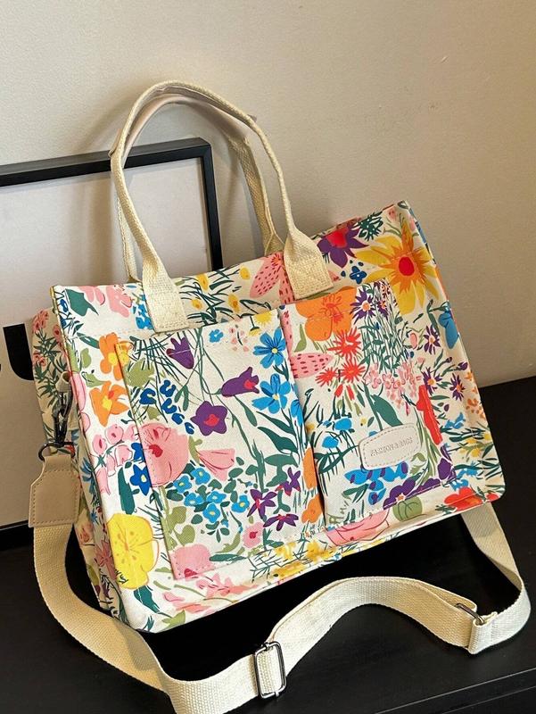 New Ditsy Floral Polka Dot Print Fashionable Ladies Tote Bag For Vacation, With Computer Briefcase, Commuter Bag, Cross-Body Bag, Simple Shopping Bag, Large Capacity, Multiple Pocket And Sweet Design For Daily Use, Bookbag, Tote Bag