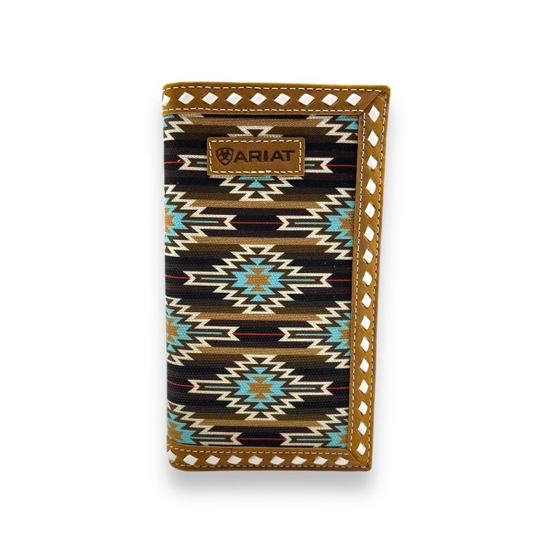 Men's Rodeo Wallet Checkbook Cover - Brown Southwestern Diamond