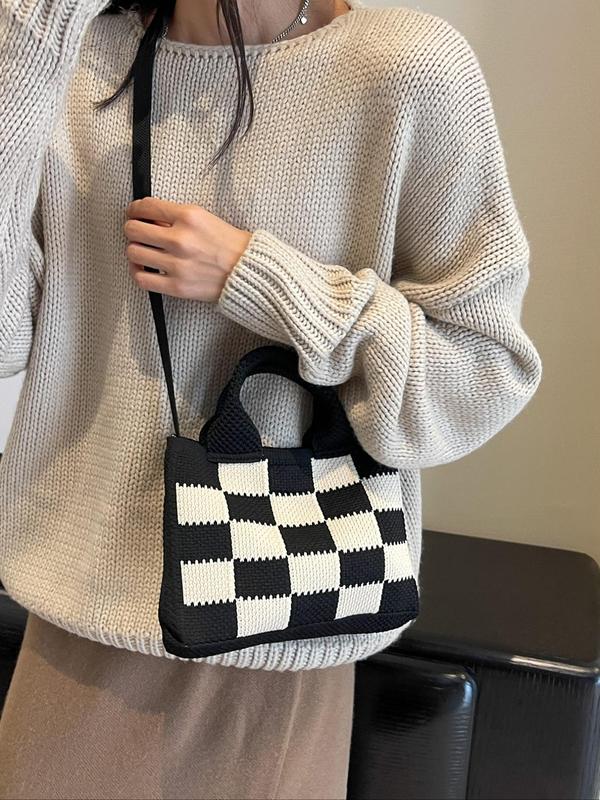 Women's Checkerboard Pattern Handbag, Fashionable Colorblock Shoulder Bag for Daily Used, Casual Trendy Versatile High-quality Daily Commuting Bag