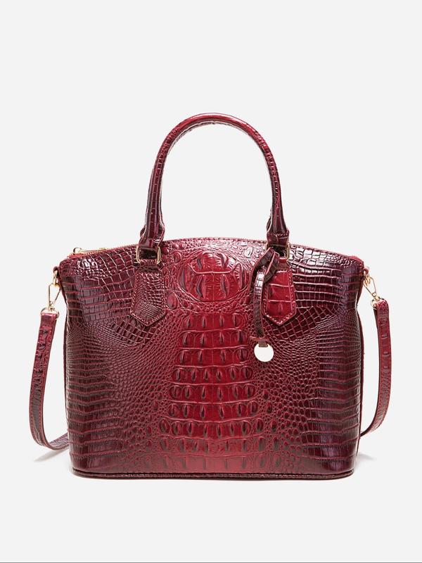 Trendy Crocodile Embossed Adjustable Strap Tote Bag As Gift, Tote Bags for School, Summer 2024 Simple Plain Large Capacity Everyday Shoulder Bag, Luxury Handbag for Daily Use, New Trendy Matching Work Bags for Women