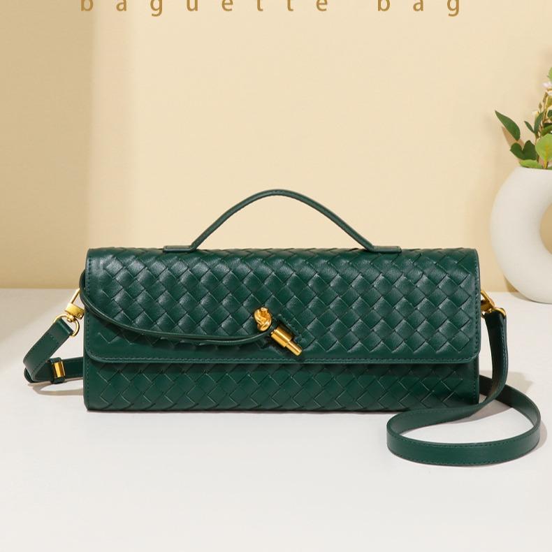 2024Woven Handbag For Women Fashion Evening Shoulder Bag PU Leather Handmade Clutch Purse Casual Crossbody Bags