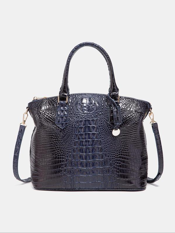 Trendy Crocodile Embossed Adjustable Strap Tote Bag As Gift, Tote Bags for School, Summer 2024 Simple Plain Large Capacity Everyday Shoulder Bag, Luxury Handbag for Daily Use, New Trendy Matching Work Bags for Women