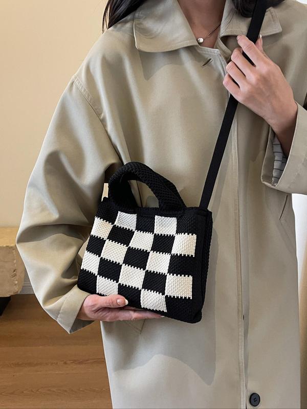 Women's Checkerboard Pattern Handbag, Fashionable Colorblock Shoulder Bag for Daily Used, Casual Trendy Versatile High-quality Daily Commuting Bag