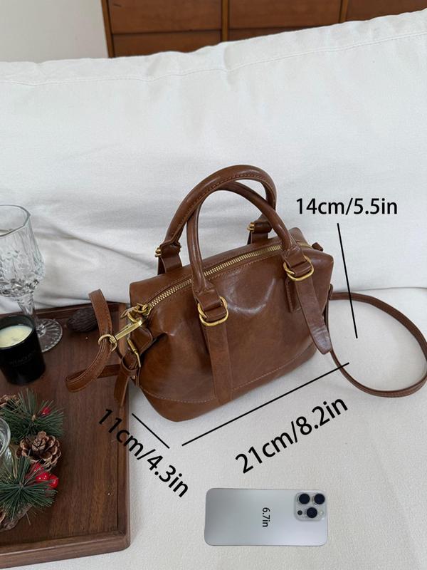 Women's Solid Color Handbag, Fashionable PU Leather Zipper Shoulder Bag for Daily Used, Casual Trendy Versatile High-quality Daily Commuting Bag