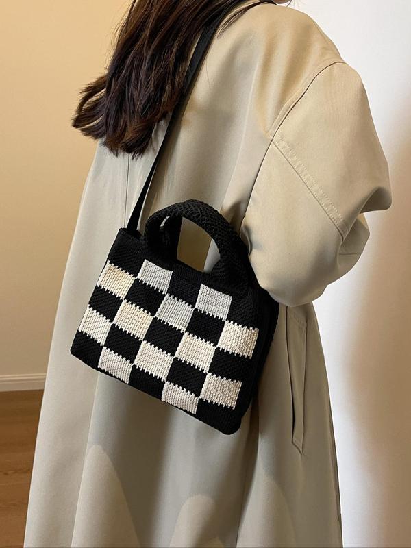 Women's Checkerboard Pattern Handbag, Fashionable Colorblock Shoulder Bag for Daily Used, Casual Trendy Versatile High-quality Daily Commuting Bag