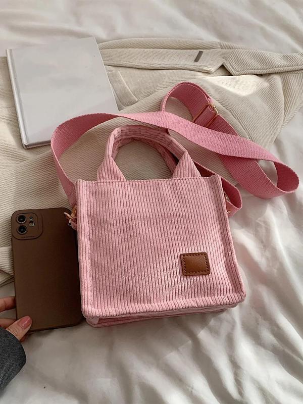 Women's Simple Style Plain Color Shoulder Bag, Casual Trendy Letter Patch Versatile High-quality Daily Commuting Bag, Girl Fashionable Shopping Bag