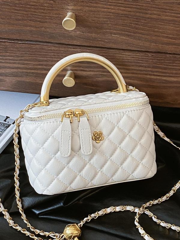 Women's Elegant Quilted Chain Strap Crossbody Bag, Fashionable Solid Color Shoulder Bag for Daily Used, Casual Trendy Versatile High-quality Daily Commuting Bag