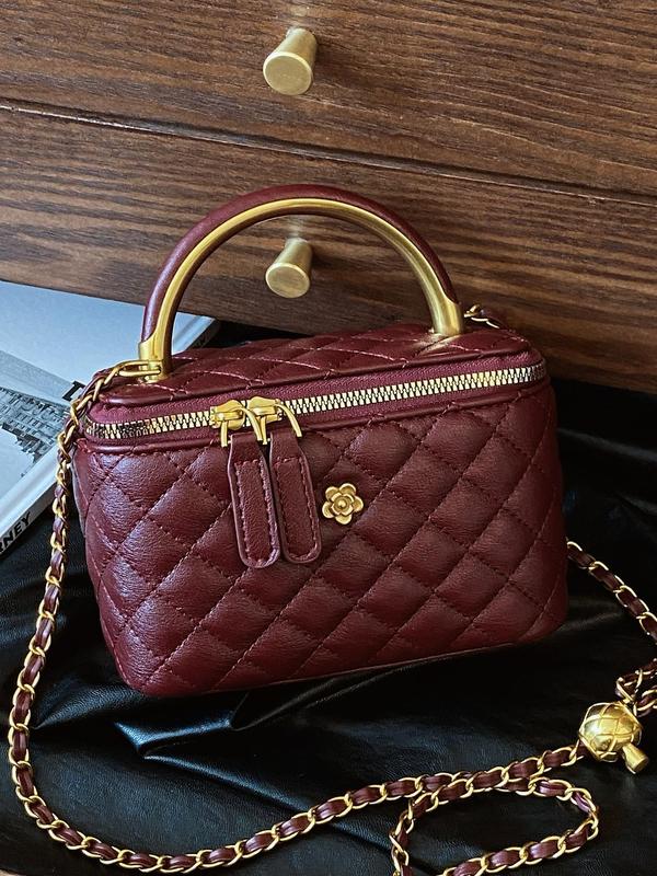 Women's Elegant Quilted Chain Strap Crossbody Bag, Fashionable Solid Color Shoulder Bag for Daily Used, Casual Trendy Versatile High-quality Daily Commuting Bag