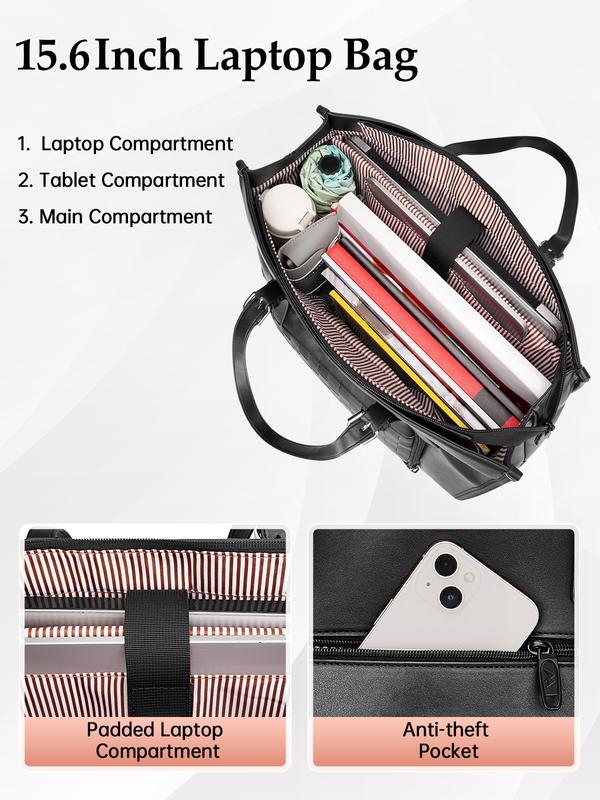 Lightweight PU Leather College Laptop Tote Bag with Leakproof Insulated Lunch Compartment,Convertible Large-capacity Women Commute Work Handbag