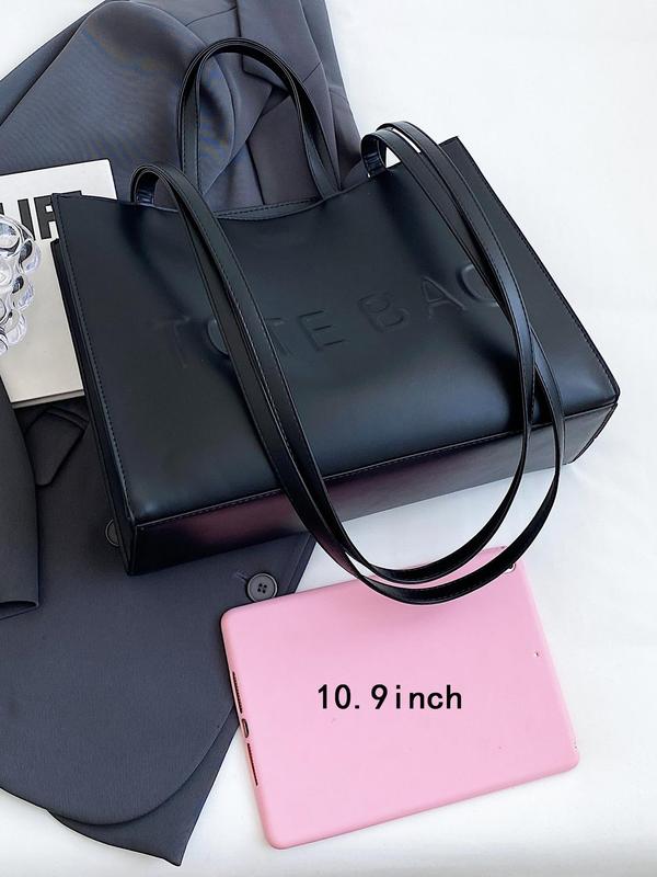 Women's Solid Color Tote Bag, Fashionable Large Capacity Shoulder Bag for Work & Daily Used, Casual Trendy Versatile High-quality Daily Commuting Bag