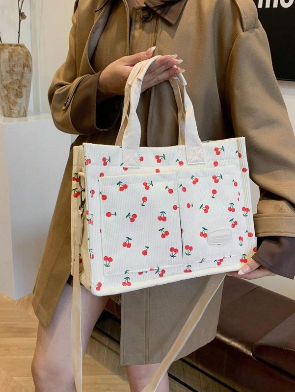 New Ditsy Floral Polka Dot Print Fashionable Ladies Tote Bag For Vacation, With Computer Briefcase, Commuter Bag, Cross-Body Bag, Simple Shopping Bag, Large Capacity, Multiple Pocket And Sweet Design For Daily Use, Bookbag, Tote Bag