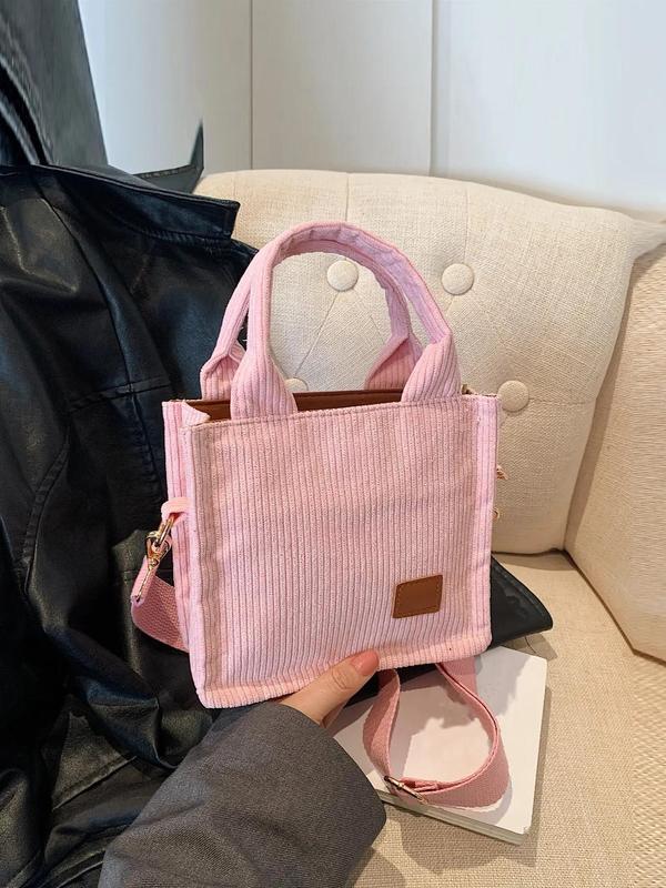 Women's Simple Style Plain Color Shoulder Bag, Casual Trendy Letter Patch Versatile High-quality Daily Commuting Bag, Girl Fashionable Shopping Bag