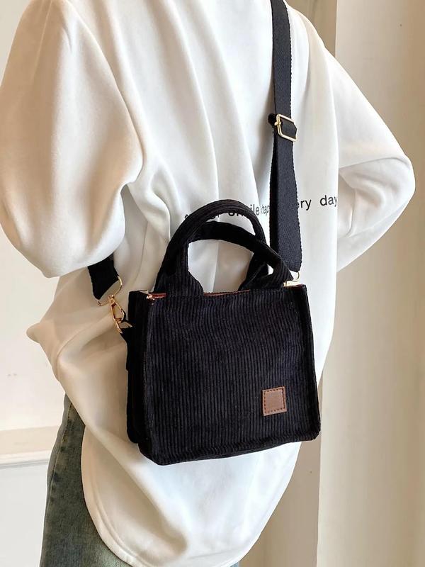 Women's Simple Style Plain Color Shoulder Bag, Casual Trendy Letter Patch Versatile High-quality Daily Commuting Bag, Girl Fashionable Shopping Bag