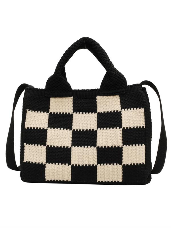 Women's Checkerboard Pattern Handbag, Fashionable Colorblock Shoulder Bag for Daily Used, Casual Trendy Versatile High-quality Daily Commuting Bag