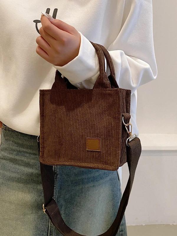 Women's Simple Style Plain Color Shoulder Bag, Casual Trendy Letter Patch Versatile High-quality Daily Commuting Bag, Girl Fashionable Shopping Bag