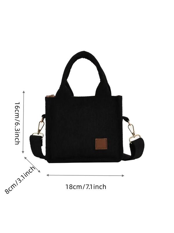 Women's Simple Style Plain Color Shoulder Bag, Casual Trendy Letter Patch Versatile High-quality Daily Commuting Bag, Girl Fashionable Shopping Bag