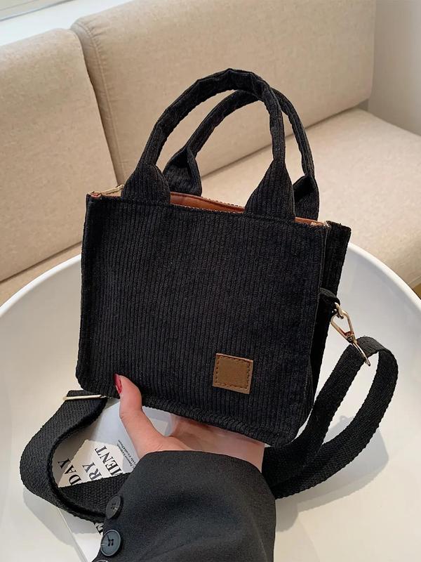 Women's Simple Style Plain Color Shoulder Bag, Casual Trendy Letter Patch Versatile High-quality Daily Commuting Bag, Girl Fashionable Shopping Bag