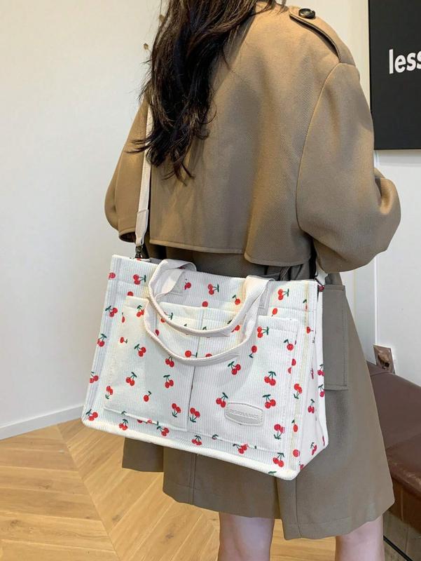 New Ditsy Floral Polka Dot Print Fashionable Ladies Tote Bag For Vacation, With Computer Briefcase, Commuter Bag, Cross-Body Bag, Simple Shopping Bag, Large Capacity, Multiple Pocket And Sweet Design For Daily Use, Bookbag, Tote Bag