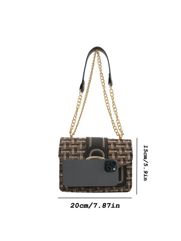 Elegant Colorblock Tweed Decorated Crossbody Bag, Fashionable Chain Strap Shoulder Bag, New Fashion All-match Square Underarm Bag for Women