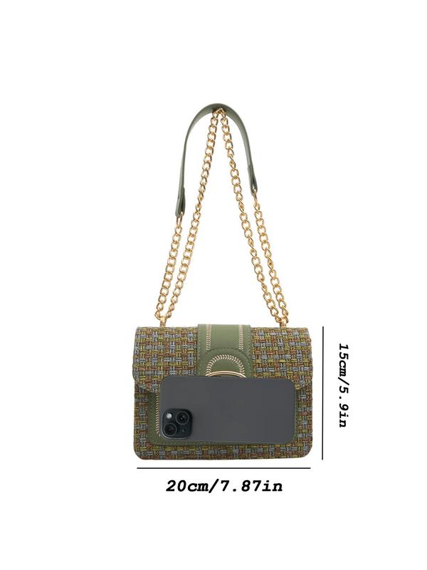 Elegant Colorblock Tweed Decorated Crossbody Bag, Fashionable Chain Strap Shoulder Bag, New Fashion All-match Square Underarm Bag for Women