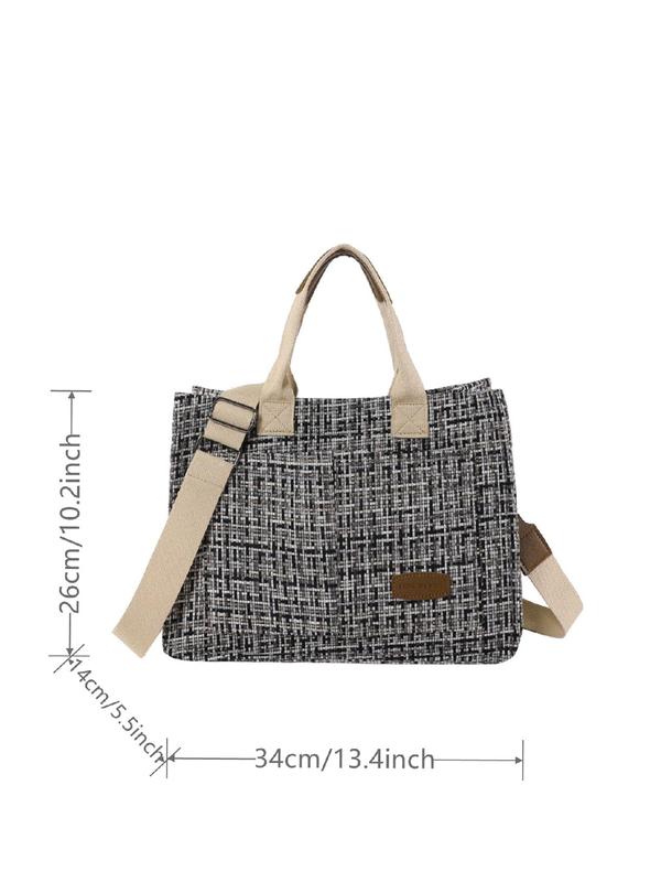 Letter Patch Plaid Pattern Tote Bag,  Large Capacity Shoulder Bag for Women & Girls, Casual Trendy Versatile High-quality Daily Commuting Bag, Girl Fashionable Shopping Bag