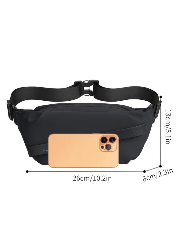 Men's  Solid Color Zipper Letter Patch Bum Bag, Casual Multifunction Multi-pocket Chest Bag for Daily Used, Male All-match Fanny Pack for Outdoor