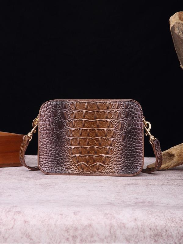 Women's Fashionable Crocodile Embossed Crossbody Bag, Vintage Ombre Design Crossbody Bag for Daily Used, Trendy Shoulder Bag