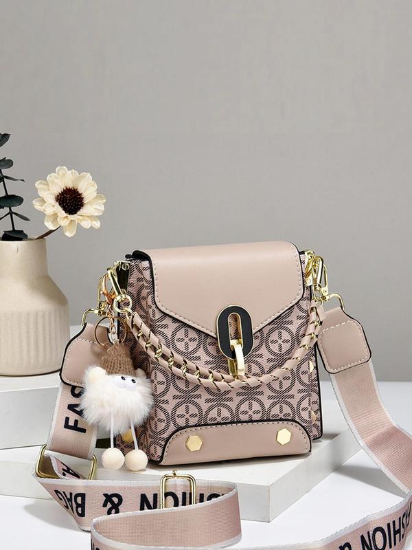 Fashionable Geometric Pattern Pu Leather Crossbody Bag As Gifts, 2024 New Versatile Shoulder Bags 2024 for Women, Trendy All-match Bag Charm Chain Flap Affordable Luxury Bag