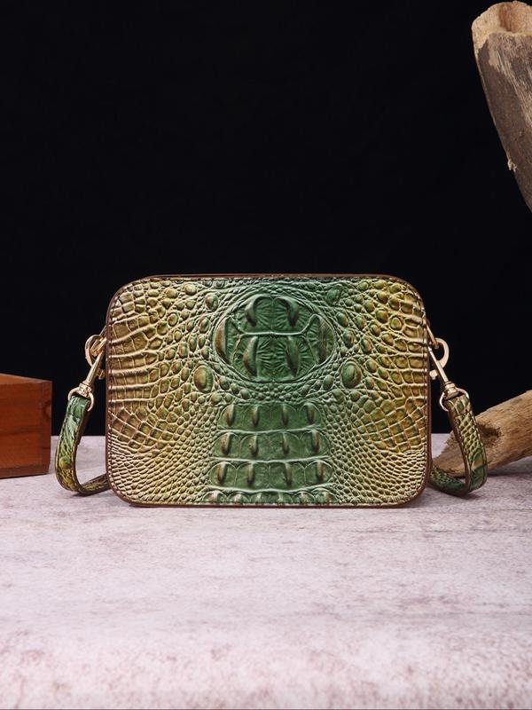 Women's Fashionable Crocodile Embossed Crossbody Bag, Vintage Ombre Design Crossbody Bag for Daily Used, Trendy Shoulder Bag