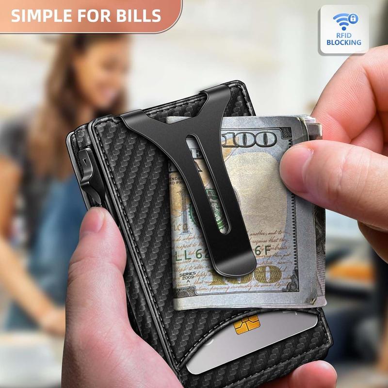 Luxury Slim Carbon Fiber Men's Wallet - RFID Protection Bifold with Money Clip, Sleek Minimalist Design, Durable & Stylish Gift Box